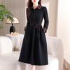 Women's Turn Down Collar Long Sleeve Midi Dress Loose Fit High Waist Elegant Shirt Dress