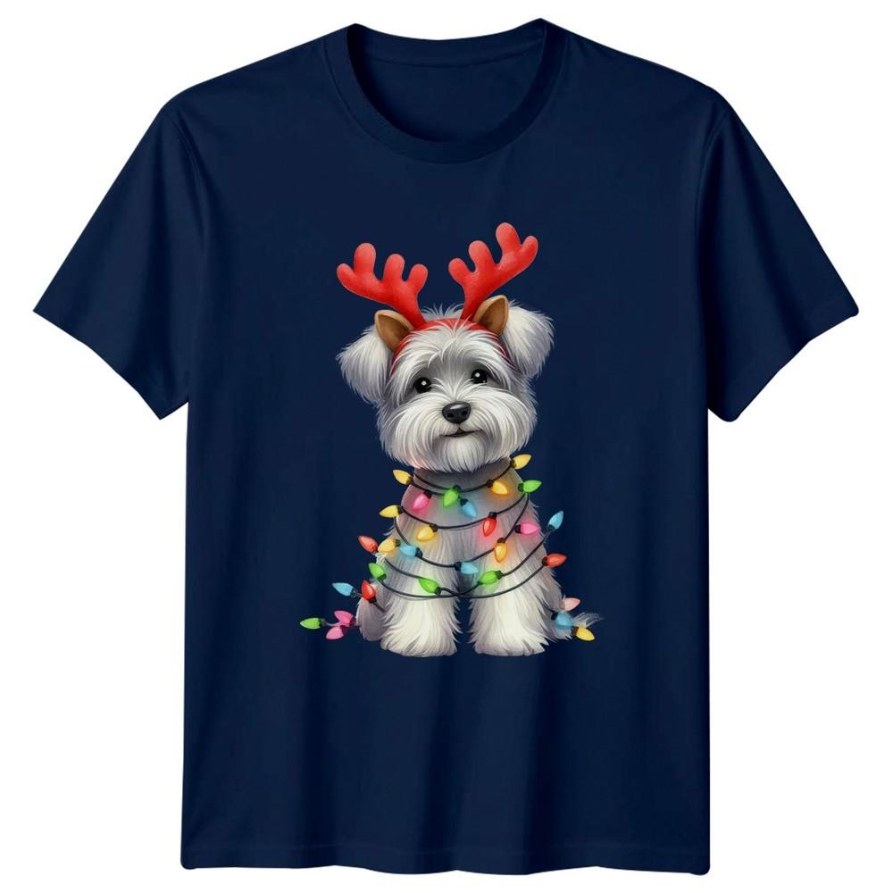 Christmas Dog Lights Reindeer Holiday Unisex Unisexs Graphic Tee T Shirt