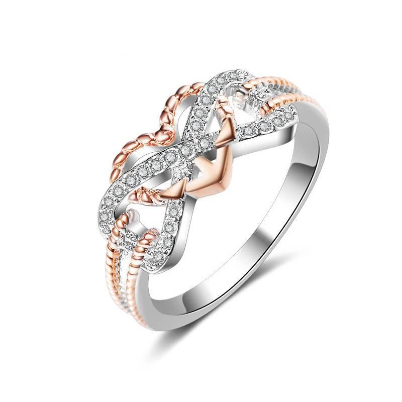 Elegant Rose Gold Two-tone Heart Cross Ring For Fashionable Young Women