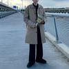 Men Double Breasted Windbreaker Coat Long Sleeve Lapel Solid Color Loose Fit Casual Mid Length Trench Coat with Pockets