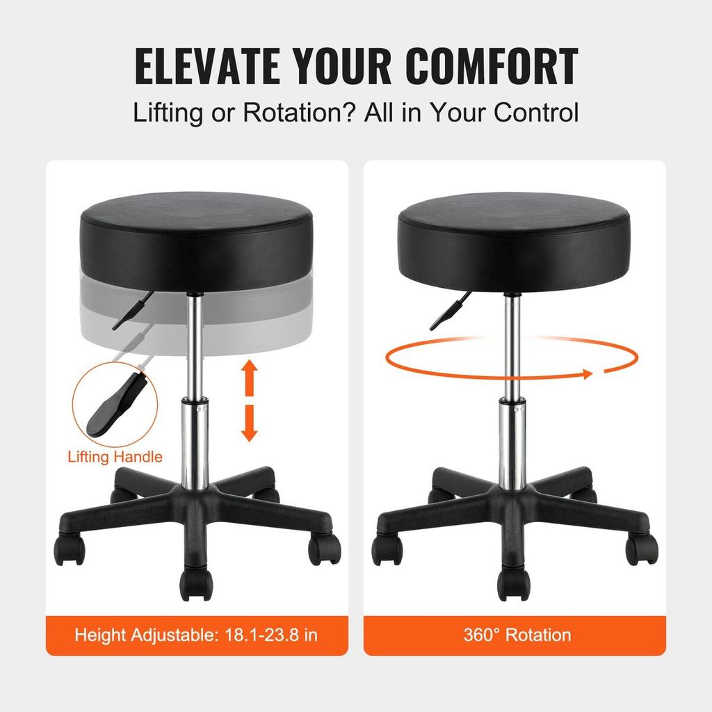 Rolling Stools with Wheels, 400 LBS Weight Capacity Adjustable Height Stool with Ultra-Thick Seat Cushion, Swivel Stools Chair for Salon, Bar, Home,