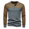 Men's Autumn New American Retro Long-sleeved Colour Blocking Henry Collar Bottoming Shirt Men's T-shirt