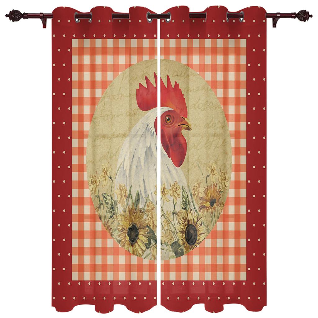 Farm Life Rooster Hen Sunflower Home Decor Window Curtains Bedroom Kitchen Curtain Panel Curtains for Living Room