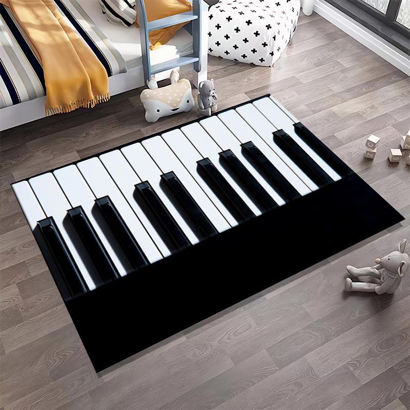 Tappeto con Motivo Tastiera di Pianoforte per Decorazione Soggiorno, Bianco e Nero Adatto all'uso come antiscivolo per divani di soggiorno e camera da letto