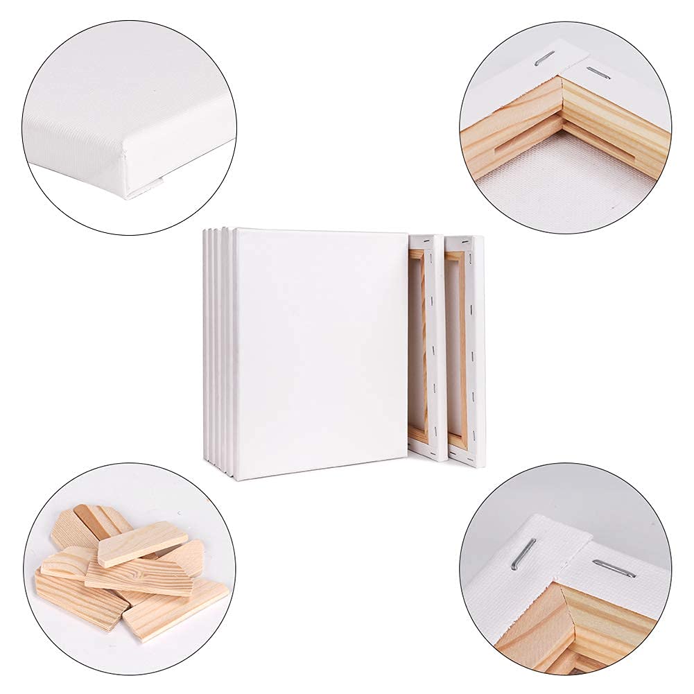 HANSILK 12-Piece Canvas Art Set 4 Sizes 3 Sheets Each Wooden Frame Oil Painting Canvas Panel Board Cotton-Polyester Blend Thick Oil Leak Prevention