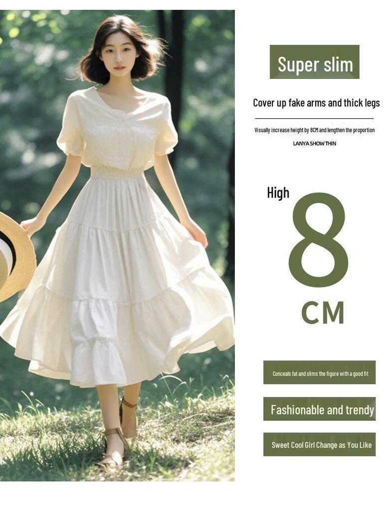 White Pleated A-line High Waist Long Skirt for Women, Spring 2026 Collection