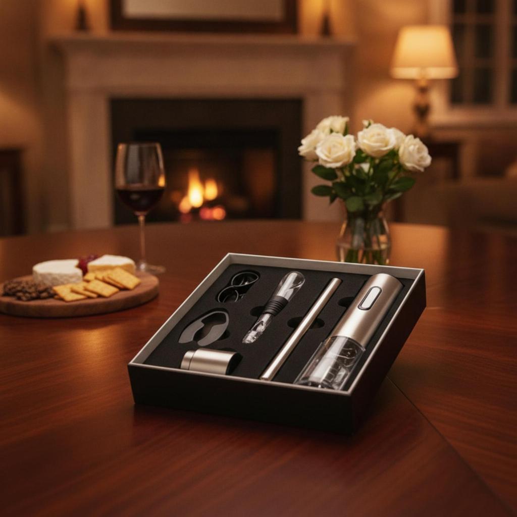 Electric Vino Opener with Foil Cutter Stainless Steel Set SingleButton
