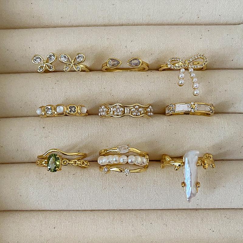 Niche Light Luxury Pearl Zircon Gold Open Ring Collection Female Simple Elegant Fashion Versatile Ring Ring