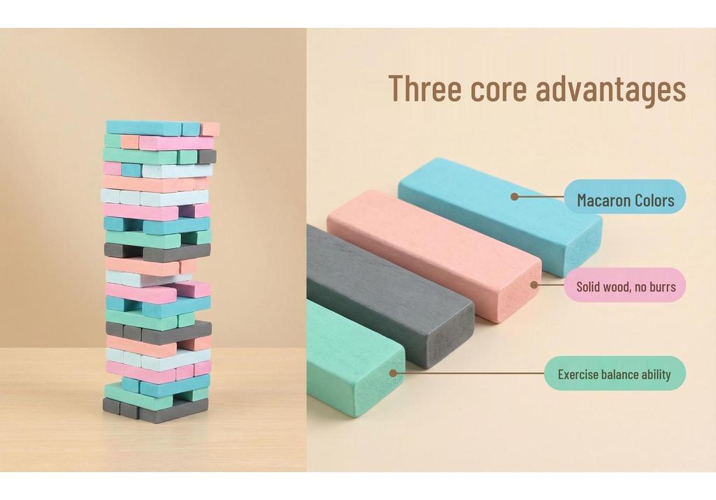 54-Piece Wooden Building Blocks for Adults & Couples - Educational Stacking Game Tower for Children