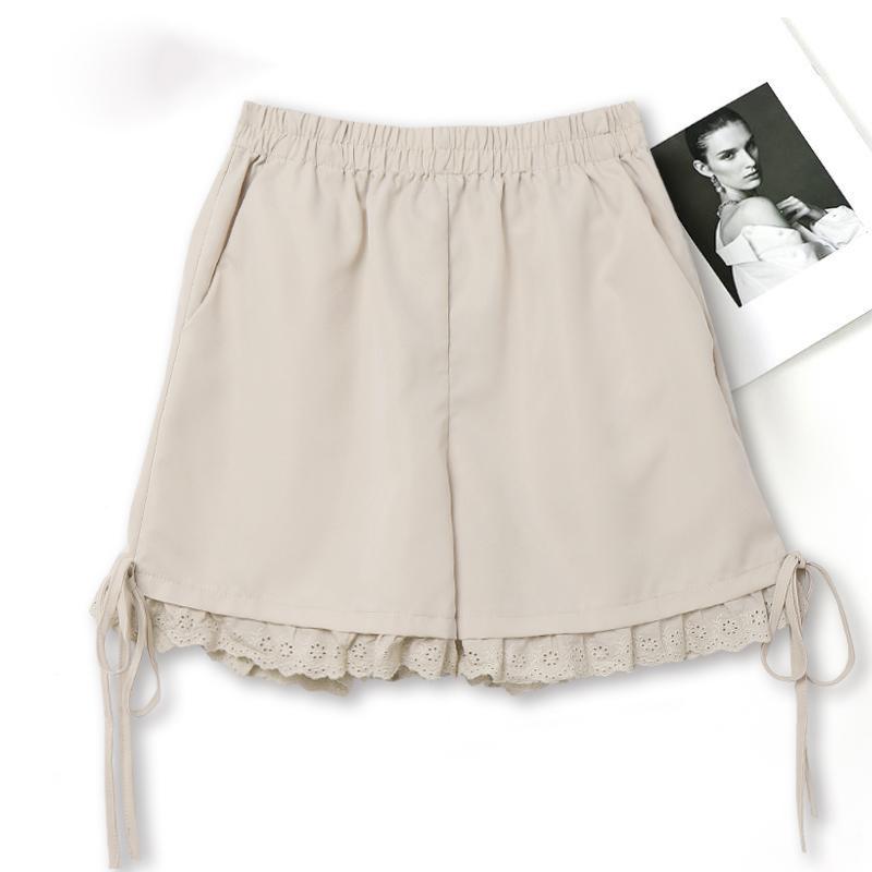 

ZANZEA Women Casual Elastic Waist Summer Crochet Patchwork Loose Short Pants S бежевий