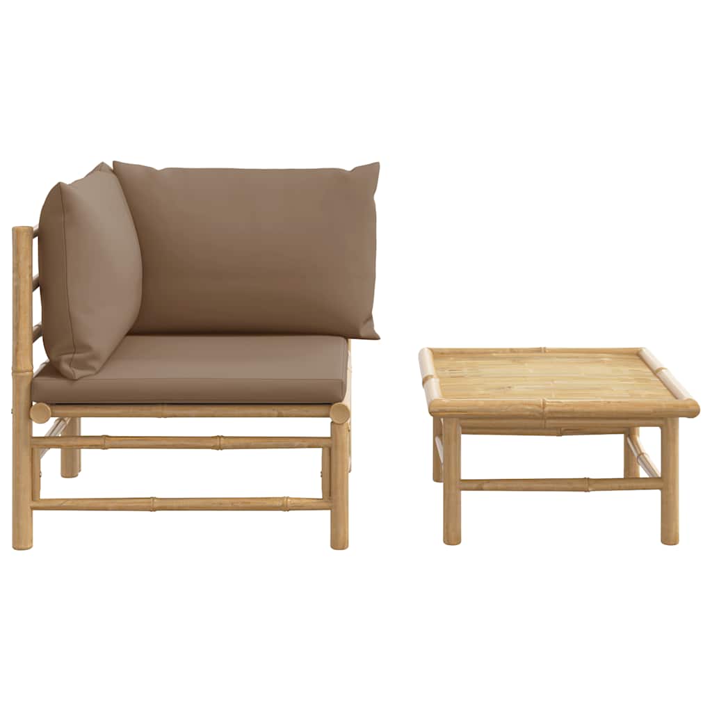 vidaXL 2-part. Garden Lounge Set with Taupe Cushions Bamboo