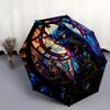 1pc Stained Glass Cat Design Automatic Folding Umbrella - Portable 3-Fold Design with Iron Frame, Outdoor, Ideal Gift for Fans, Travelers, Daily Use.K