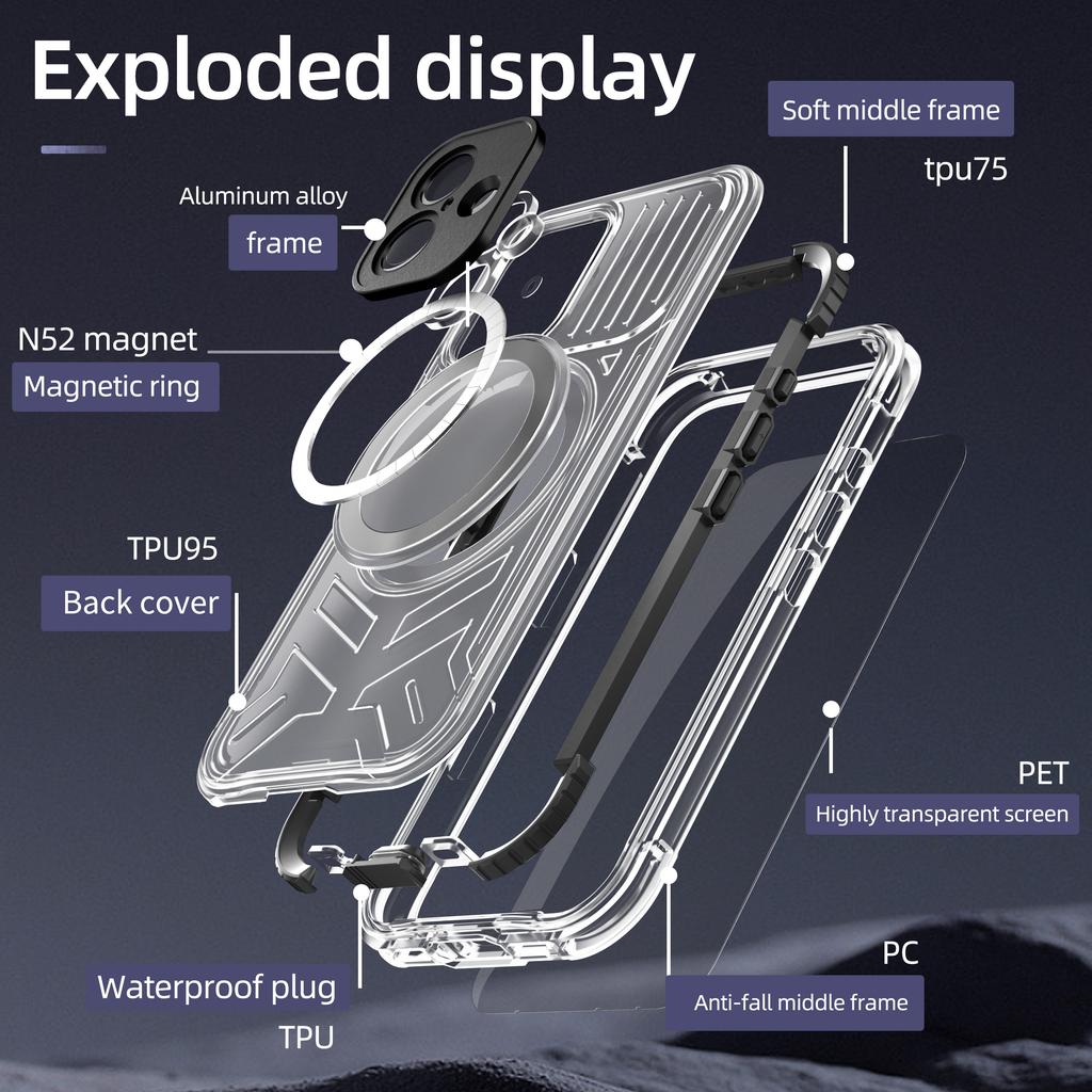 High End Design IP68 Waterproof Armour Case for Apple 16 Diving Swimming Underwater Using IPhone 16 Plus Full Cover Protection