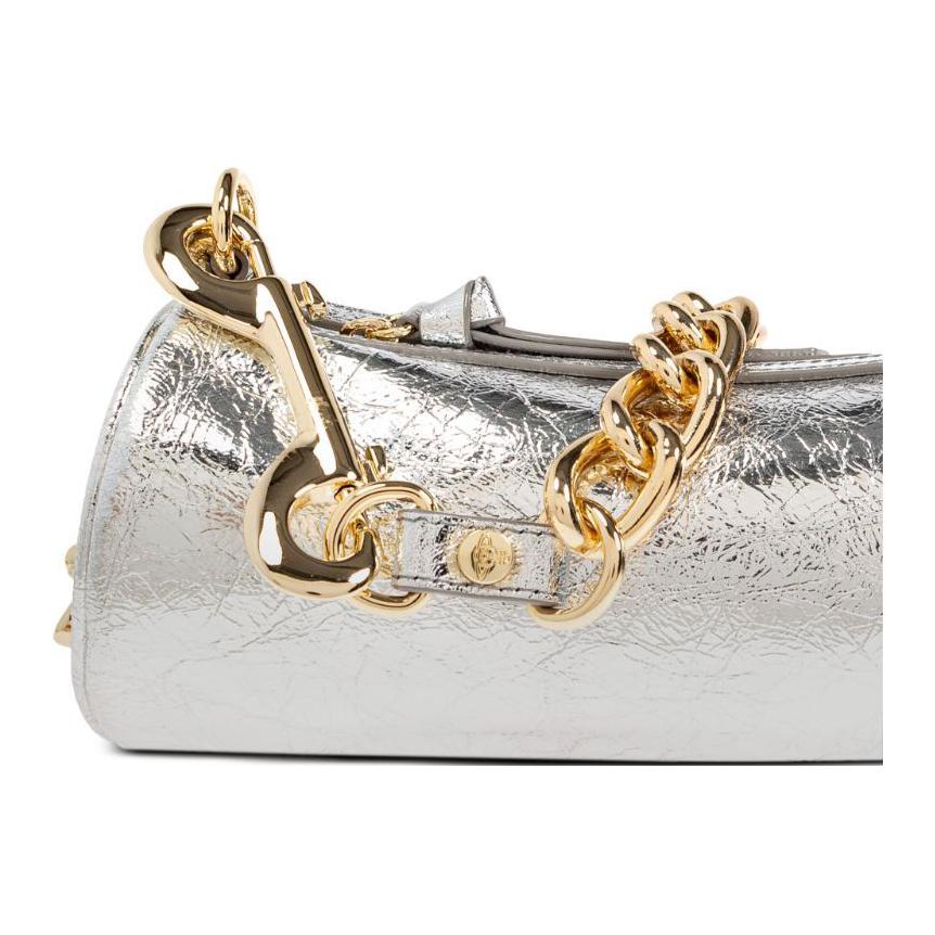 VIVIENNE WESTWOOD Orb Chain Strap Logo Tag Zip Closure Goat Leather Handbag Women Handbag Silver 4603000AWL00ACQ401