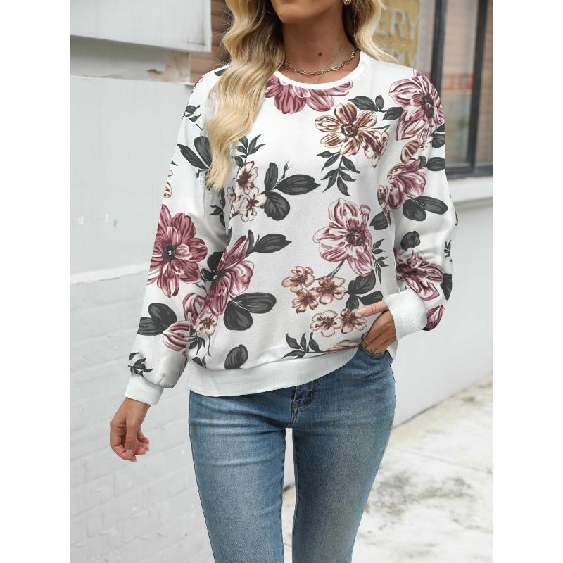 

Модний жіночий світшот з квітковим графічним принтом. Жіночий повсякденний світшот з довгим рукавом і круглим вирізом. Жіночий одяг y2k M