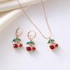 Sweet Cherry Necklace And Earring Set For Women Cute Fruit Jewelry Summer Accessories