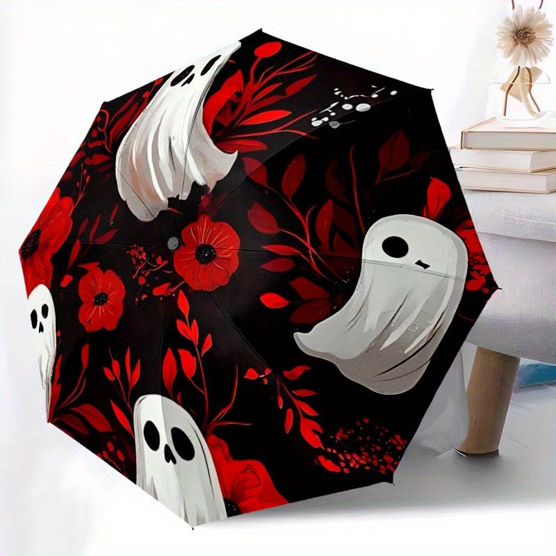 

1pc Automatic Open/Close Umbrella with Floral pattern - Black & Red Floral design, Compact Folding Umbrella with 8-Rib sturdy Iron&8K