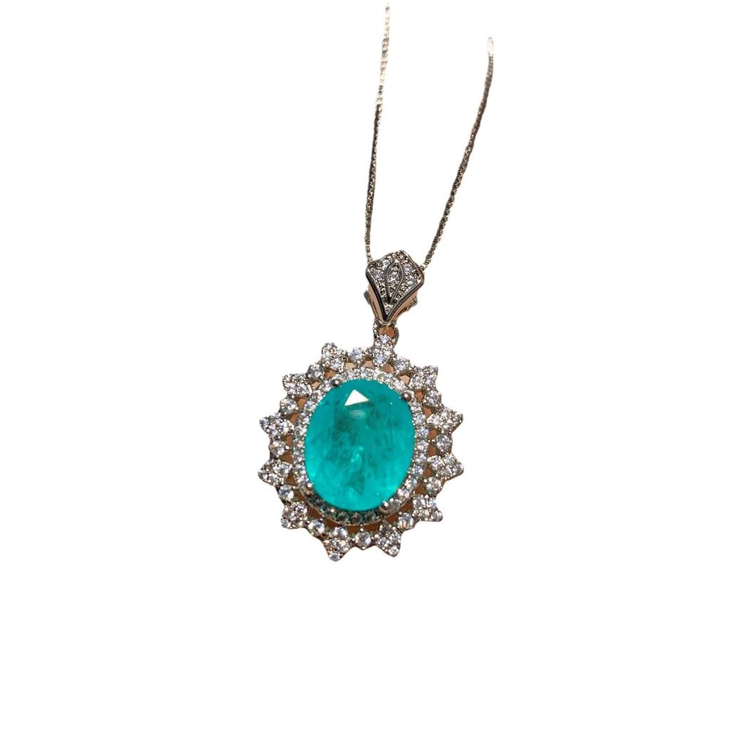 Internet Celebrity Live Broadcast Circular Simulation Paraiba Set Pendant Necklace Ring Earring Wedding Jewelry Three Piece