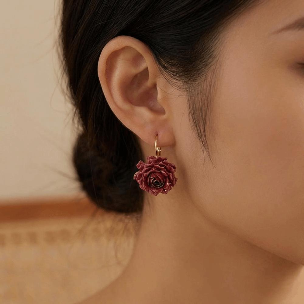 Sweet Artificial Rose Earrings Resin Retro Preserved Flower Earrings Unique Delicate Craftsmanship Romantic Ear Hooks