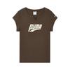 Grafisches Geripptes Schmal Geschnittenes Sport-Kurzarm-T-Shirt Damen Oberteile Kaffee-Braun 638607-90
