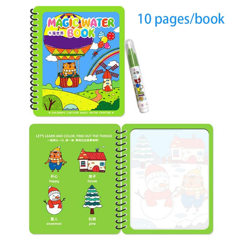 Bambini Montessori Libro da colorare riutilizzabile Libro da disegno con acqua magica Libro da disegno per dipingere Giocattoli per l'educazione precoce sensoriale per bambini