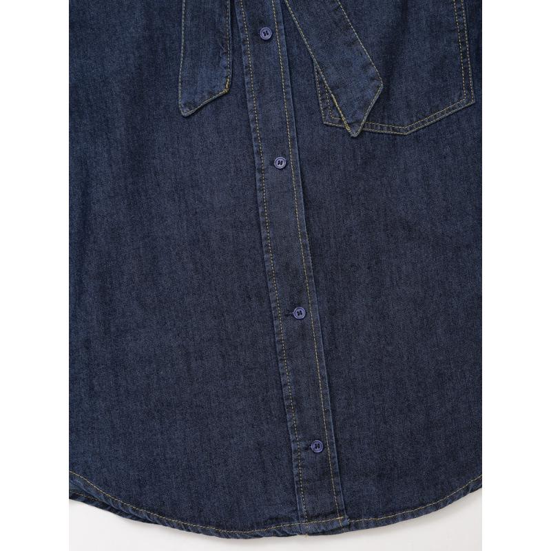 Europäischer Retro-Stil Fliege Knopf Langarm Denimhemd