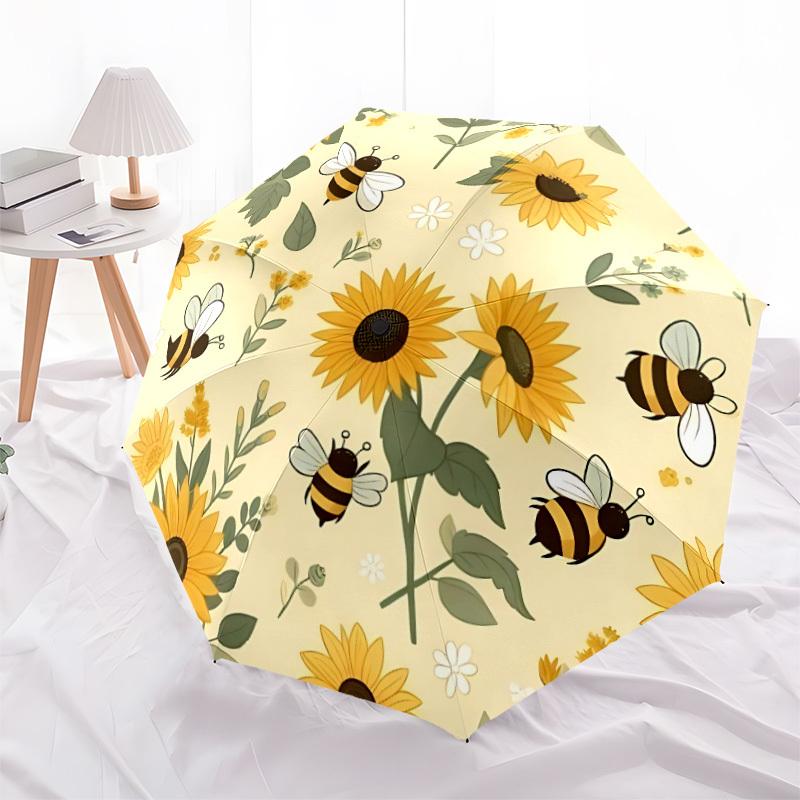 

1pc Sunflower Bee Automatic Open 8-Rib Windproof Umbrella, Travel & Commuting, Suitable for All Seasons