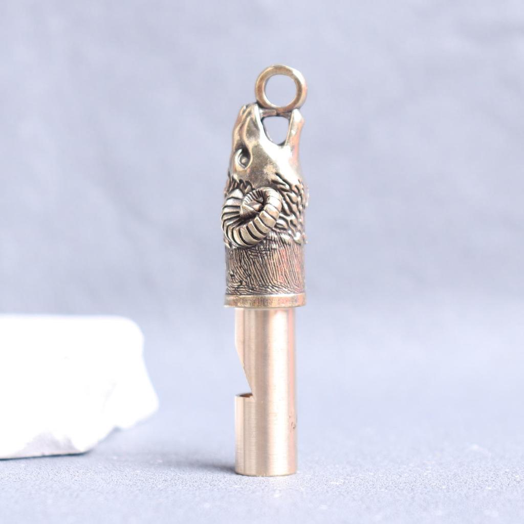 Vintage Pure Brass Zodiac Sheep Whistle Pendant – Chinese-Style Outdoor Survival SOS Signal.