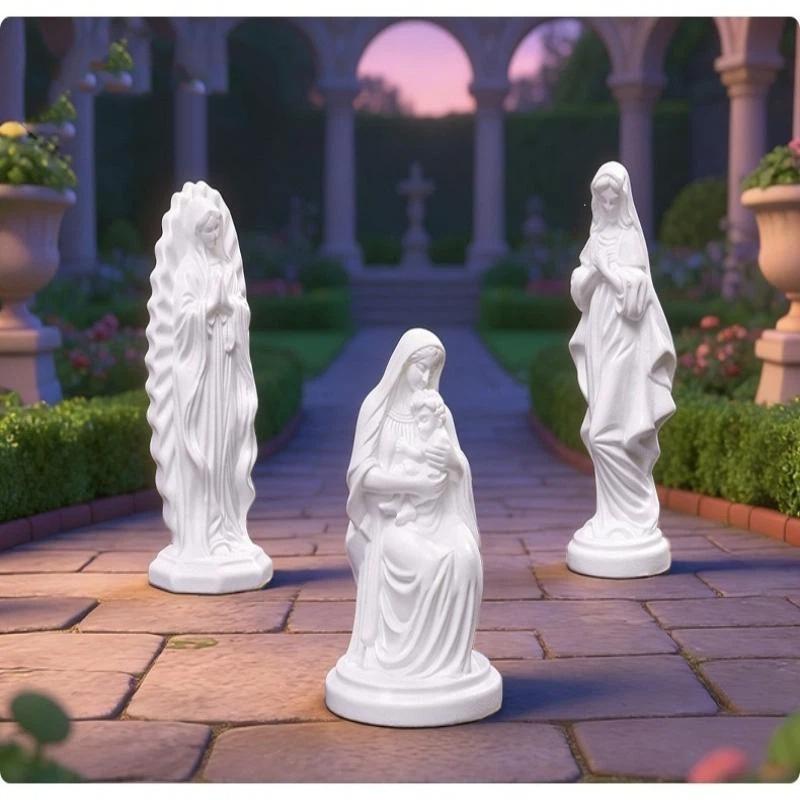 White Resin Mary Statue Fine Carving Weather Resistant Finish For Garden Patio Home Religious Decoration