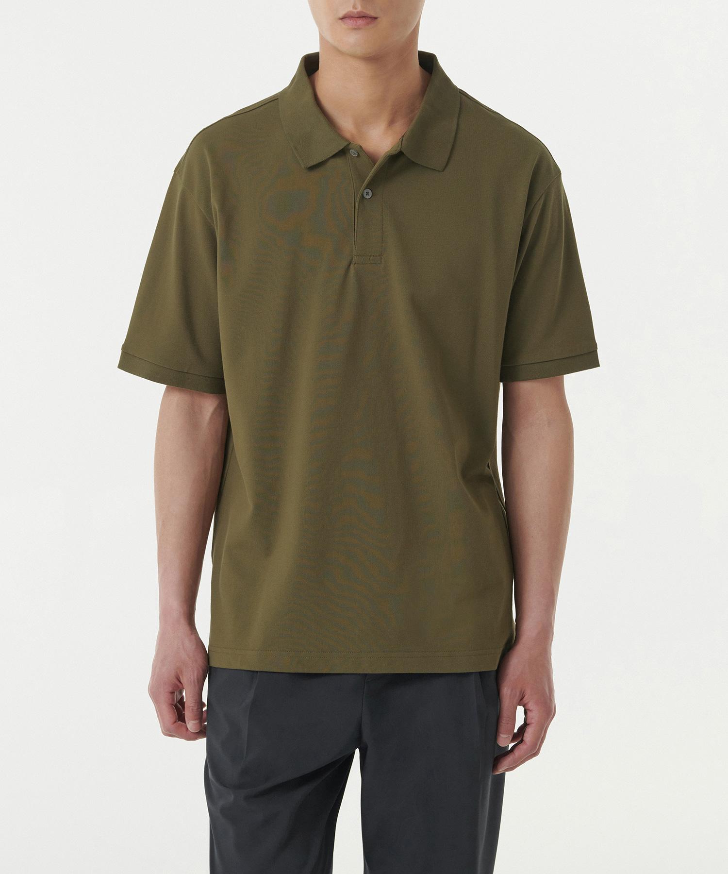 [Cooltandard] Relaxed Fit Pique Polo Shirt [Olive] Olive/M
