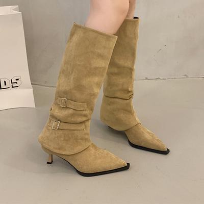 Créateur de mode Femmes Bottes hautes Talons hauts Daim Chaussures de mode Bout pointu Robe Femme Escarpins 2025 Hiver Sexy Luxe Botas De Mujer