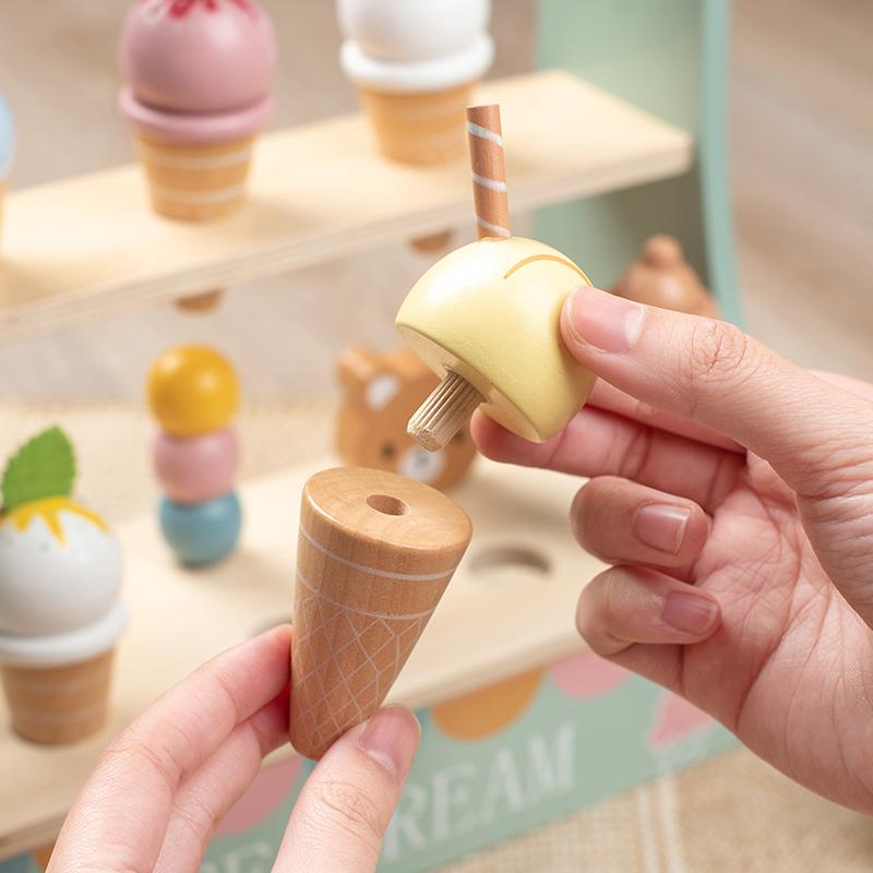 Wooden Ice Cream Counter Playset for Toddler Toy Montessori Kitchen Pretend Play Toy Kitchen Accessories Kids Role Playing Games