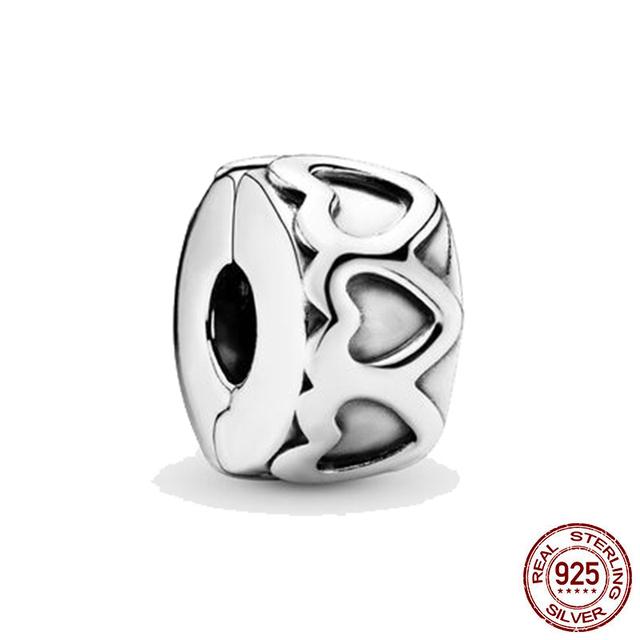 Clip 925 Sterling Silver CZ Zircon Love Heart Star Line Clip Charm Beads Stopper Fit Fashion Style Bracelet Silver 925 Jewelr