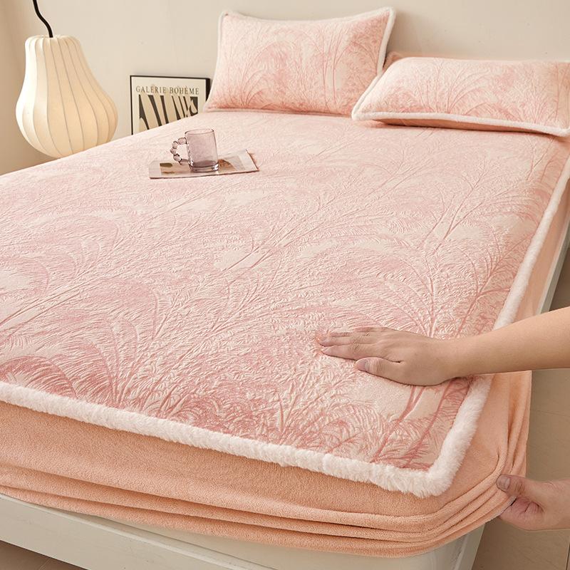 Thickened Milk Coral Fleece Mattress Cover Single Piece Fleece All-Inclusive Mattress Cover Mattress Cover Three-Piece Protective Cover