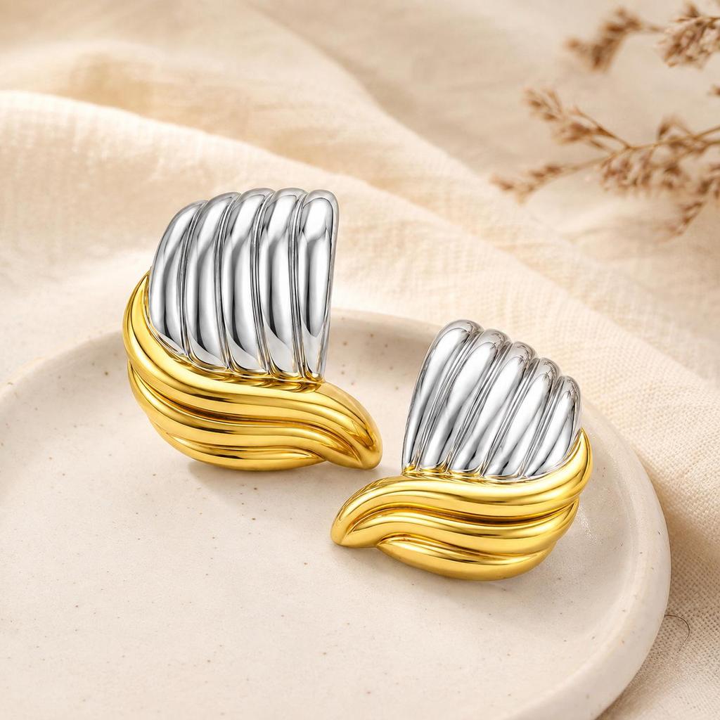 Stylish Gold and Silver Wing Earrings: Stainless Steel High-End Design
