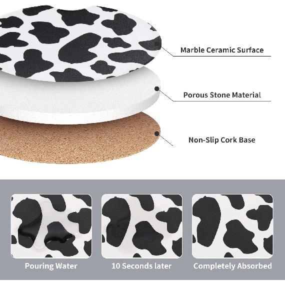 Car Cup Coasters - Car Cup Mat 2 Pack - 2.56'' Ceramic Car Coasters for Cup Holders - Absorbent Car Coaster with Cork Back and Finger Notch for Easy