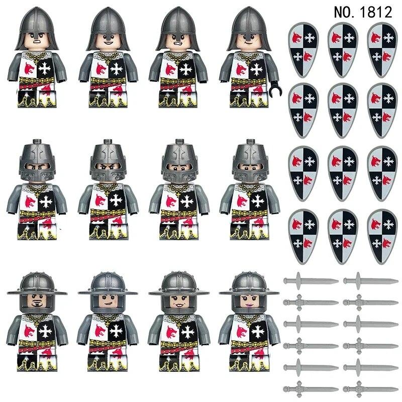 12 stk MOC middelalderske antikke romerske riddere byggeklosser Militærslott soldater figurvåpenskjold Sverdhjelmleketøy