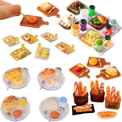 1/12 Dollhouse Simulation Breakfast Miniature Steamed Buns Egg Bread Milk Pretend Food Model Doll House Kitchen Scene Decor Toys
