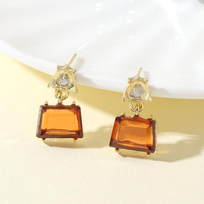 Fashionable Cubic Zirconia Pendant Earrings for Girls Brown Inlaid Zirconia Pendant Earrings Birthday Party Daily Jewelry