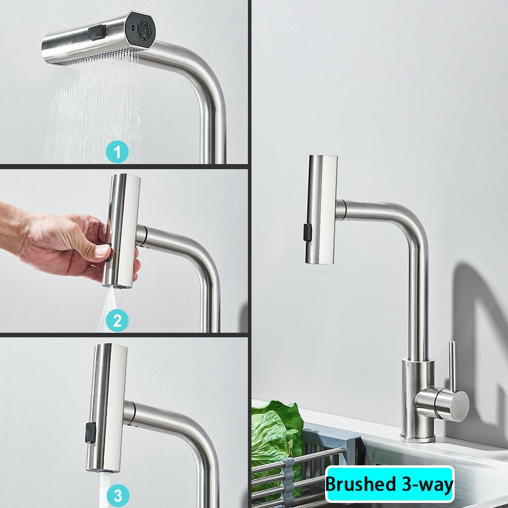 Brushed/Black Kitchen Faucet Pull Out Swivel Waterfall Sprayer Sink Mixer Faucet Brushed Nickel Faucet