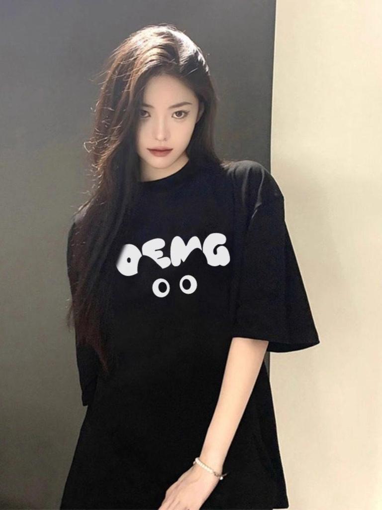 Women's Plus Size Retro Black Cotton Short Sleeve T-shirt - Trendy Loose Fit Half Sleeve Top