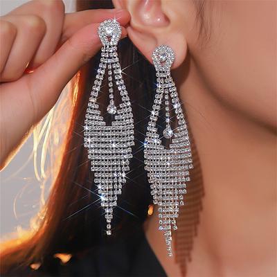 Luxury Super Flash Full Diamond Long Fringed Earrings for Women