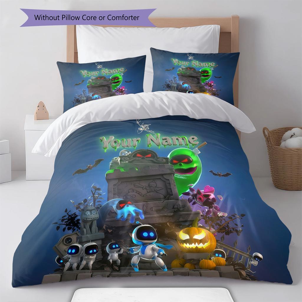 Custom Name Halloween Ghost Adventure Bedding,Quilt Set Quilt Cover Pillowcase Home Birthday Gift (1 * duvet cover + 2 * pillowcase, without core)