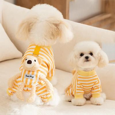 Autumn Winter Striped Jumpsuit Dog Pocket Teddy Bear Four Legged Pants Home Clothing Small Medium-sized Teddy Bear Pet Clothing