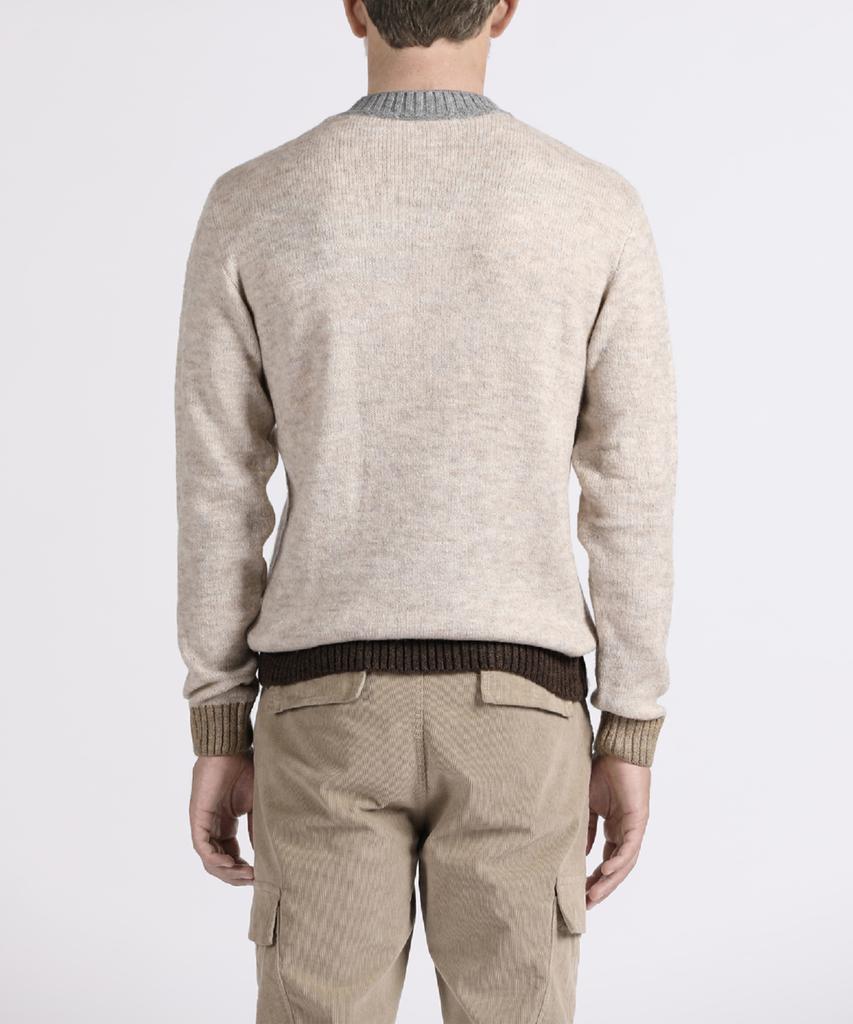 PANICALE Beige Color Block Crew Neck Knit