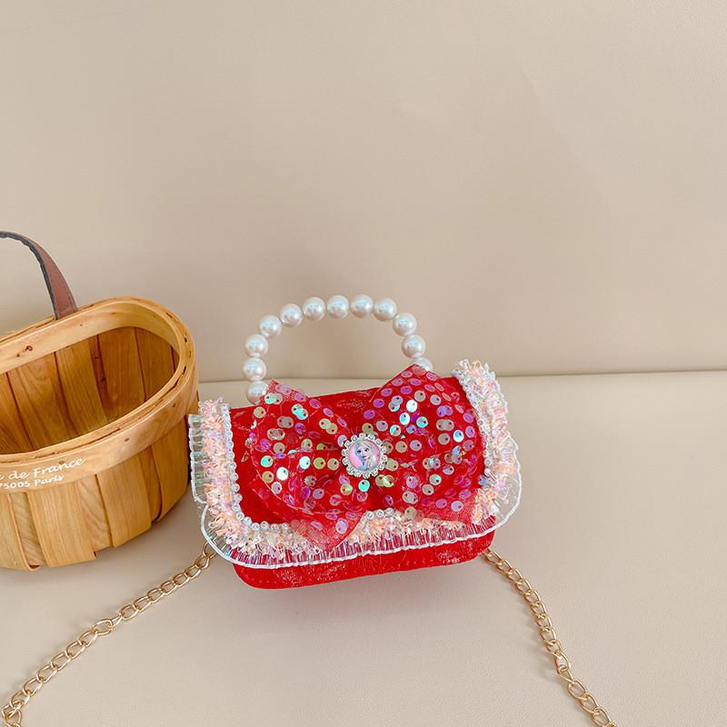 Entzückende Mini-Prinzessin-Tasche mit Schleife für Kinder mit schickem Perlendetail und stilvoller Kette