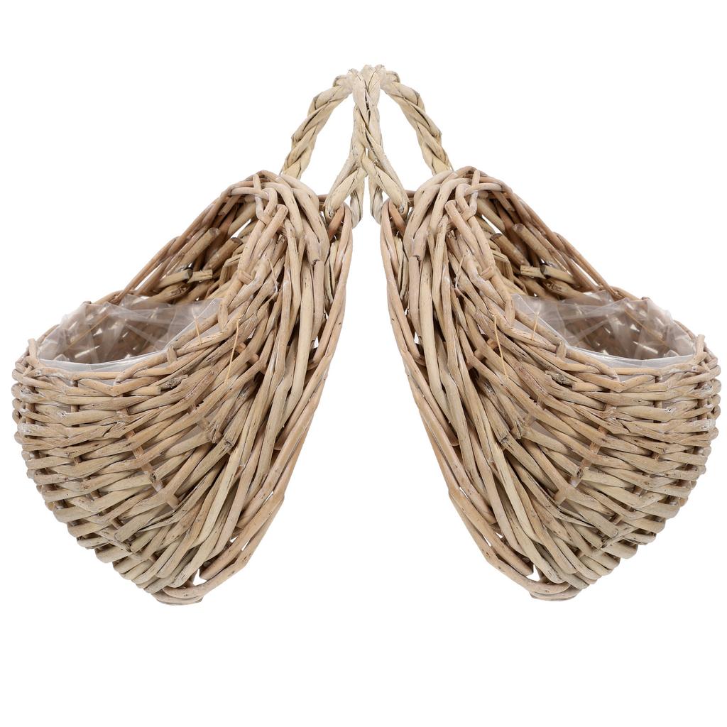 2Pcs Woven Hanging Planter Basket Wall Hanging Flower Basket Rustic Decorative Storage Organizer for Kitchen Bathroom Living
