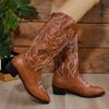 Shoes for Women 2024 High Quality Mid-Calf Women's Boots Outdoor Modern Boots Women Embroidery Slip-on Square Heel Ladies Shoes