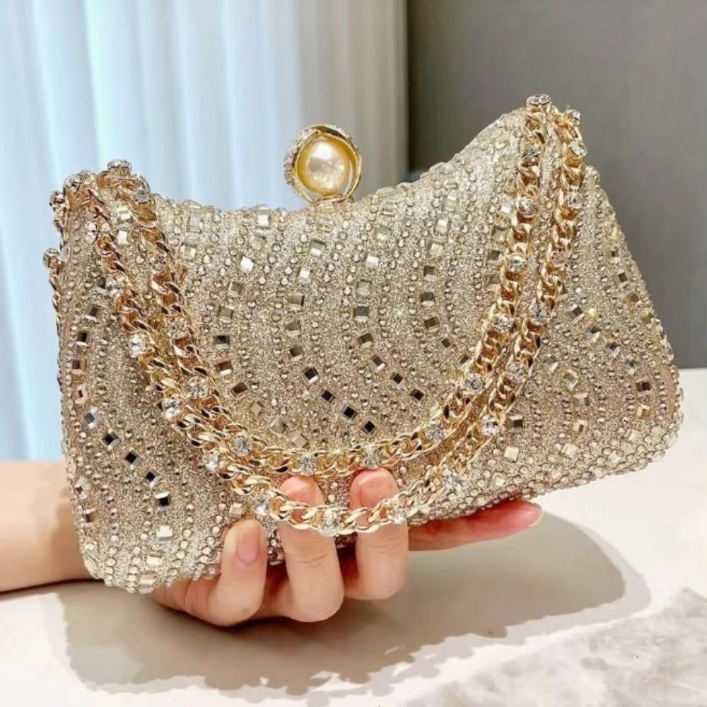Elegante Premium Strass Strass Diamant Einlage Tasche Gold Silber Blau Funkelnde Abendtasche Diamant Einlage Kleine Clutch