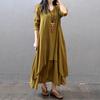 Moda feminina outono casual rayon linho manga comprida maxi vestido kaftan